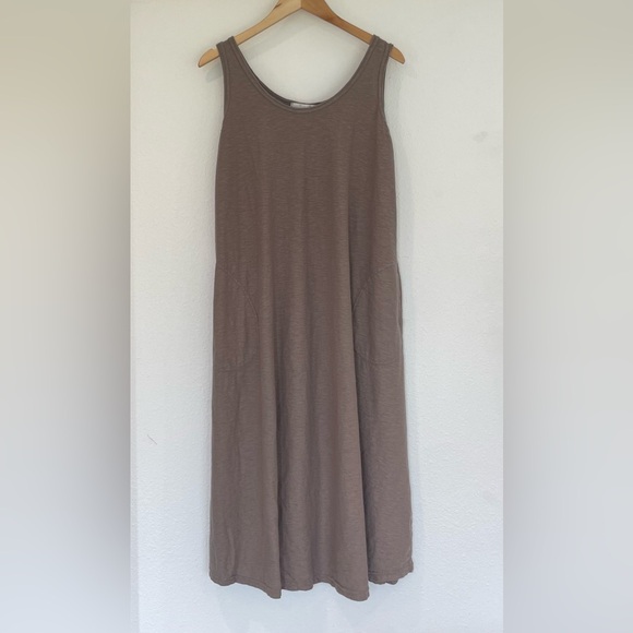 Cut Loose Linen Blend Midi Dress Womens Large Tank A-Line Pockets Lagenlook Brwn - Picture 11 of 12